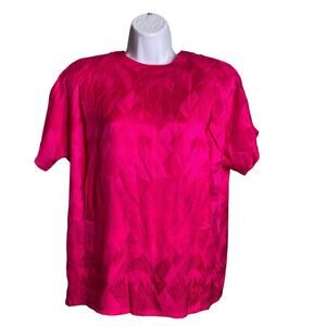 Vintage 90s Oleg Cassini Women's Hot Pink Geometric Silk Blouse Size 8 Glam Bold